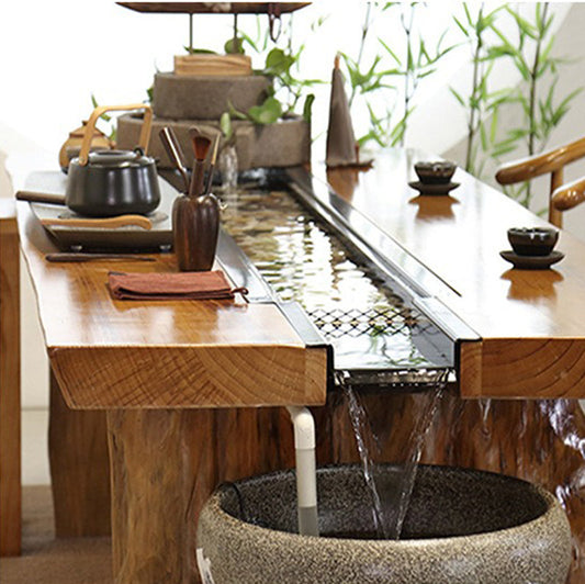 Tea Table Set | Solid Wood Circulating Water Stone Mill