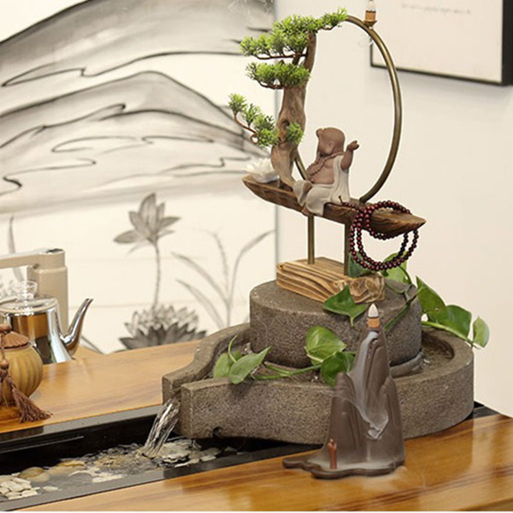 Tea Table Set | Solid Wood Circulating Water Stone Mill