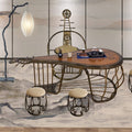 Solid Wood Iron Pipa Tea Table Set | Chinese Zen 5-Piece