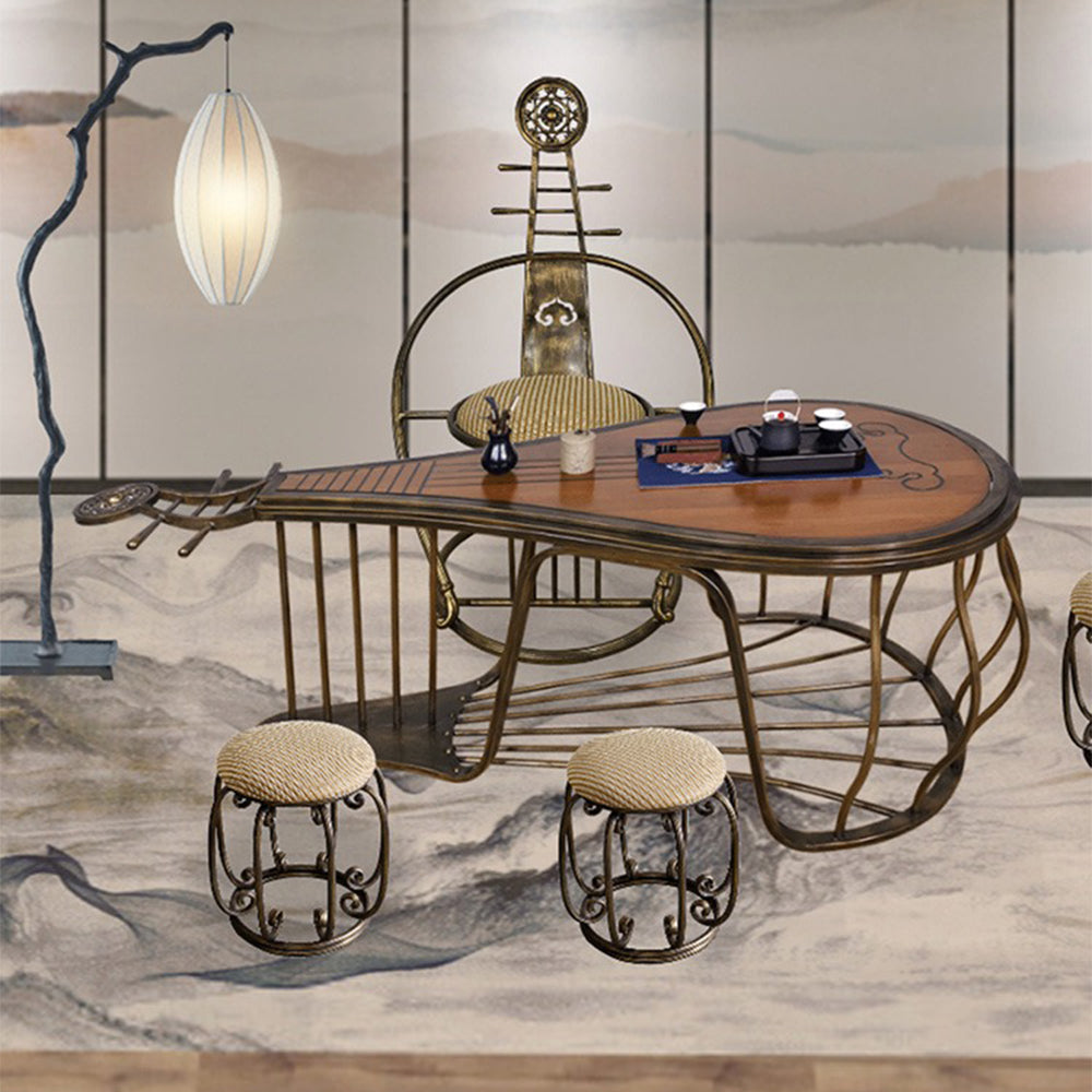 Solid Wood Iron Pipa Tea Table Set | Chinese Zen 5-Piece