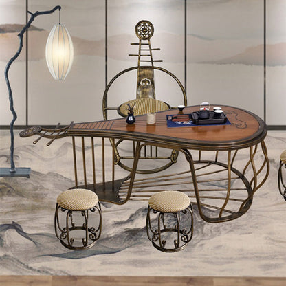 Solid Wood Iron Pipa Tea Table Set | Chinese Zen 5-Piece