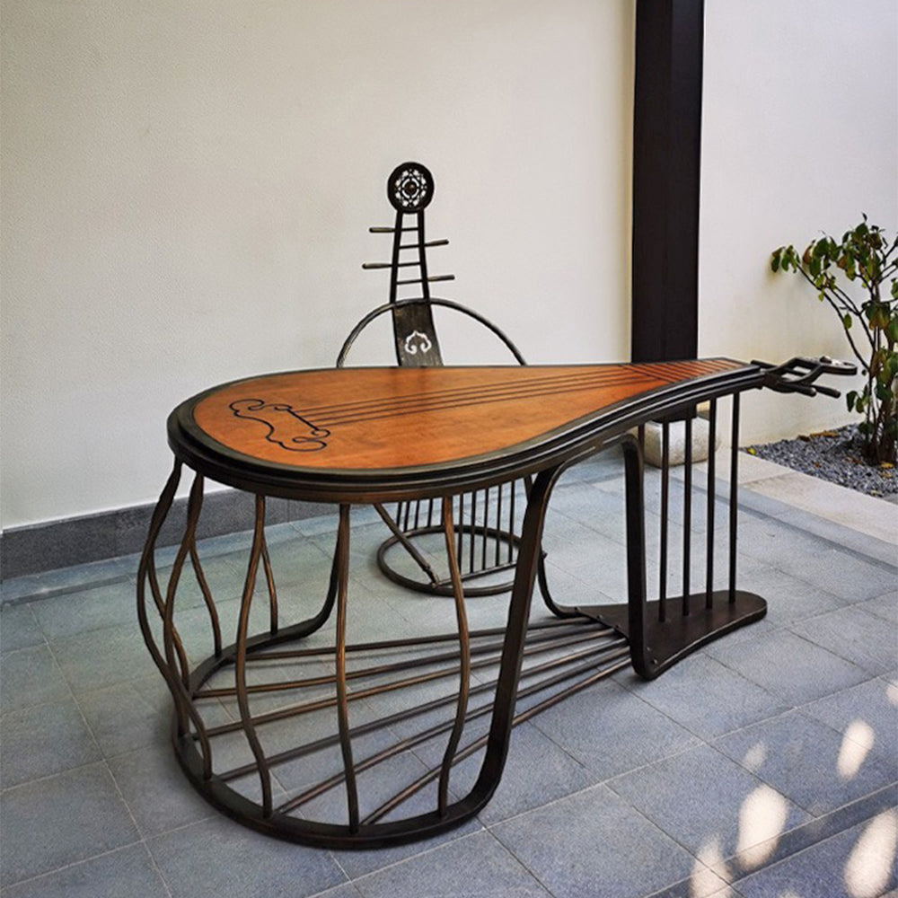 Solid Wood Iron Pipa Tea Table Set | Chinese Zen 5-Piece