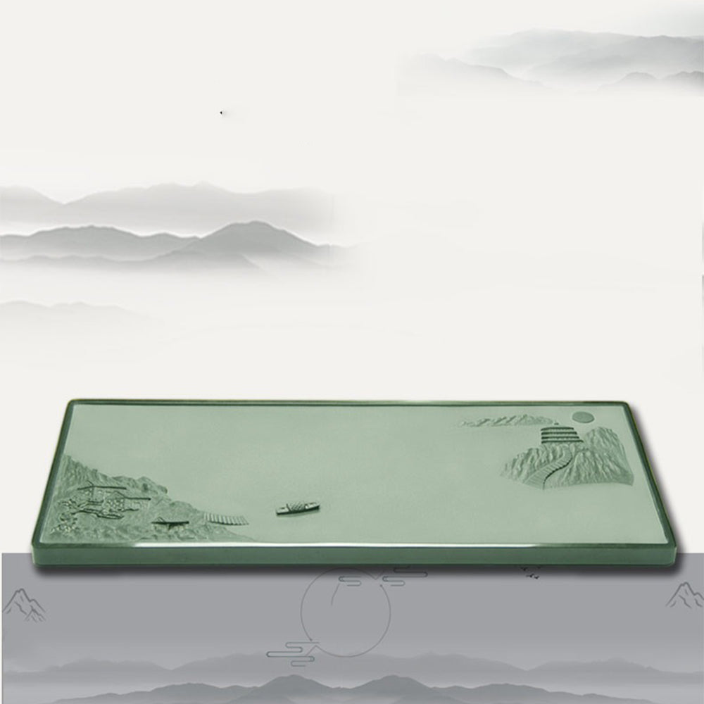 Stone Tea Tray Landscape Carving Water-Reveal Tianluo 3 Sizes