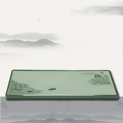 Stone Tea Tray Landscape Carving Water-Reveal Tianluo 3 Sizes