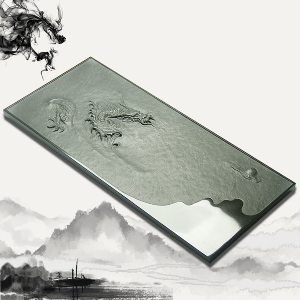 Dragon Relief Tea Tray | Black Stone Hand-Carved Gongfu