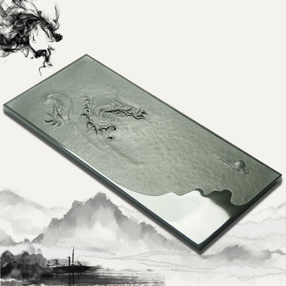 Dragon Relief Tea Tray | Black Stone Hand-Carved Gongfu