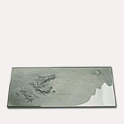 Dragon Relief Tea Tray | Black Stone Hand-Carved Gongfu