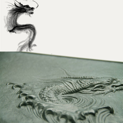 Dragon Relief Tea Tray | Black Stone Hand-Carved Gongfu