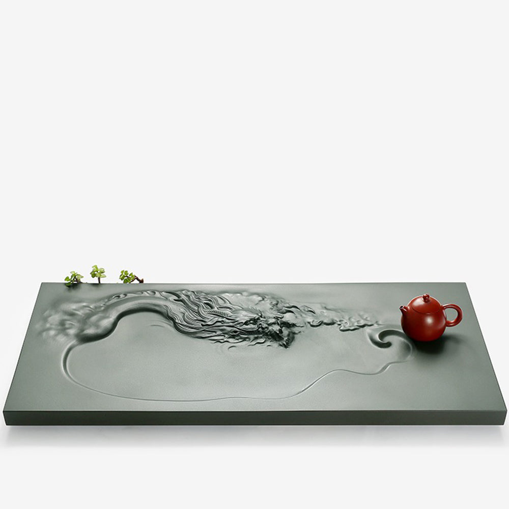 Stone Tea Tray Dragon Carving Tianluo Green Gongfu 3 Sizes