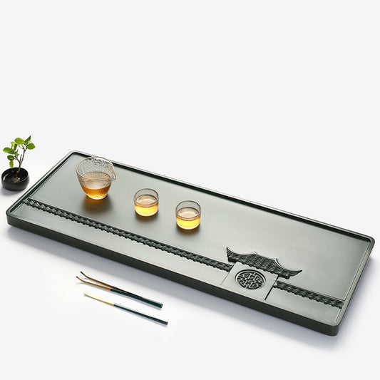 Green Stone Tea Tray Pavilion Carving Tianluo Gongfu 3 Sizes