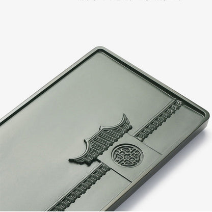 Green Stone Tea Tray Pavilion Carving Tianluo Gongfu 3 Sizes
