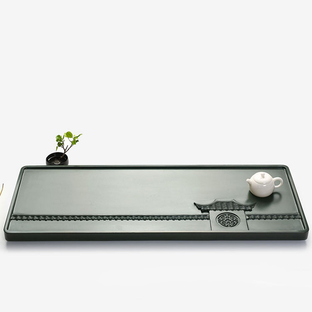 Green Stone Tea Tray Pavilion Carving Tianluo Gongfu 3 Sizes