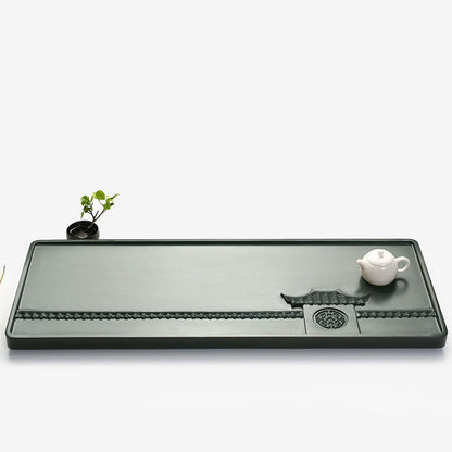 Green Stone Tea Tray Pavilion Carving Tianluo Gongfu 3 Sizes