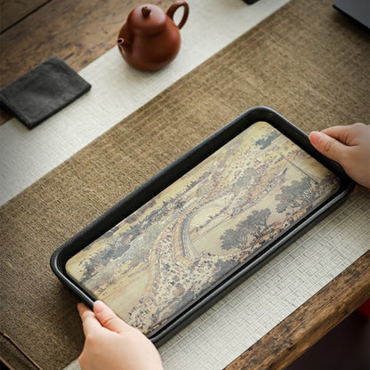 Ceramic Tea Tray | Absorbent Dry Brewing Tray Qingming Scroll Ink Art 30x15.5cm