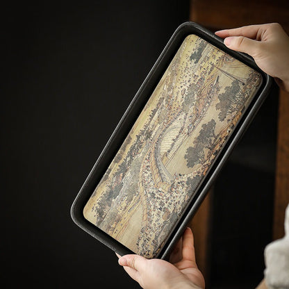 Ceramic Tea Tray | Absorbent Dry Brewing Tray Qingming Scroll Ink Art 30x15.5cm
