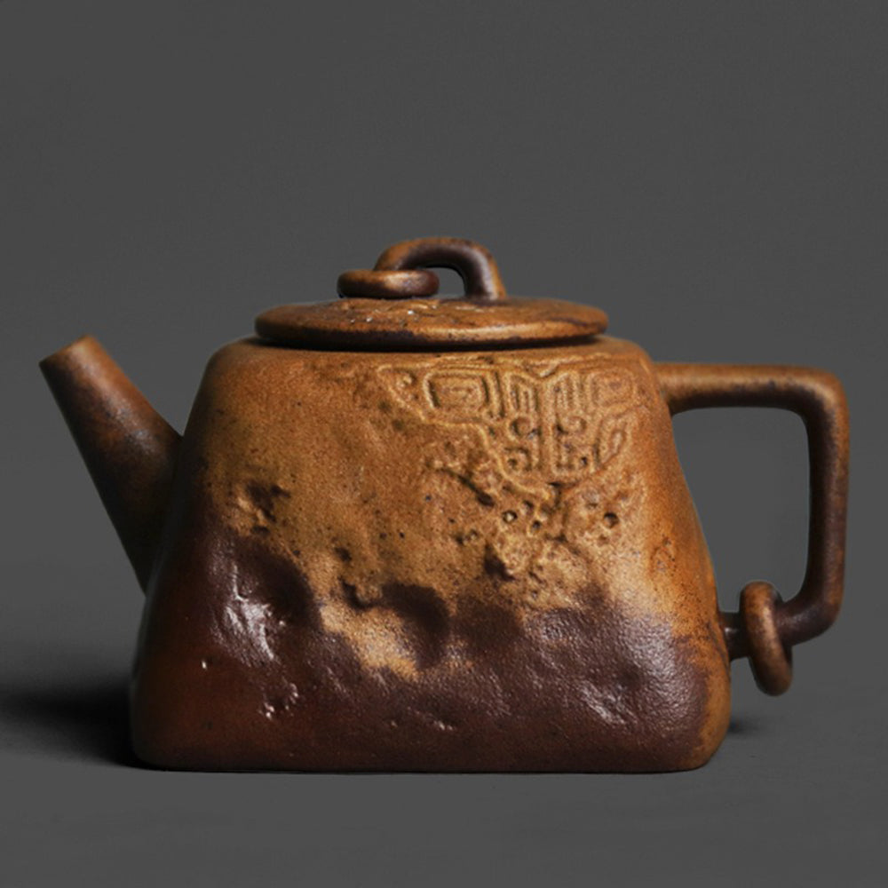 Stoneware Teapot Sanxingdui Totem Relief Square 170ml