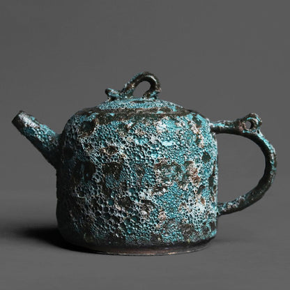 Ceramic Teapot Wood-Fired Bronze Glaze Wormhole 220ml Handcrafted