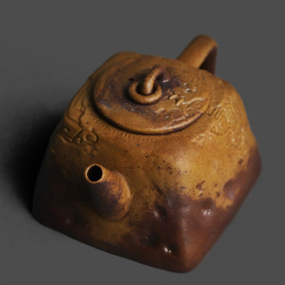 Stoneware Teapot Sanxingdui Totem Relief Square 170ml