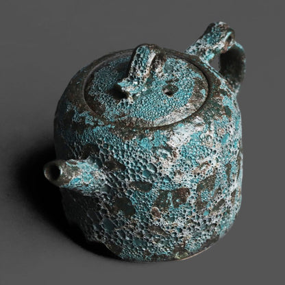 Ceramic Teapot Wood-Fired Bronze Glaze Wormhole 220ml Handcrafted