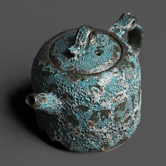 Ceramic Teapot Wood-Fired Bronze Glaze Wormhole 220ml Handcrafted