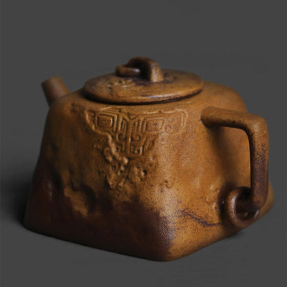 Stoneware Teapot Sanxingdui Totem Relief Square 170ml