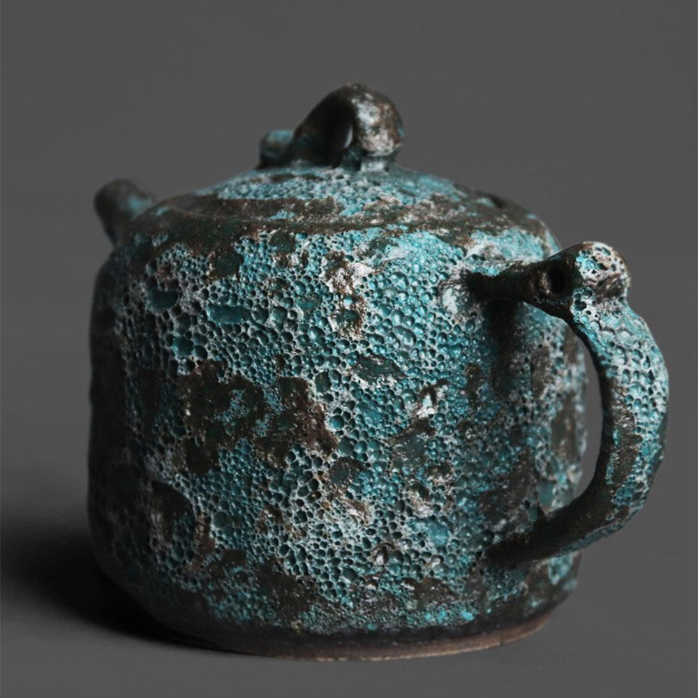 Ceramic Teapot Wood-Fired Bronze Glaze Wormhole 220ml Handcrafted