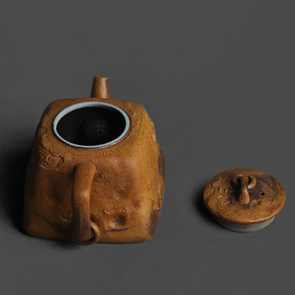 Stoneware Teapot Sanxingdui Totem Relief Square 170ml