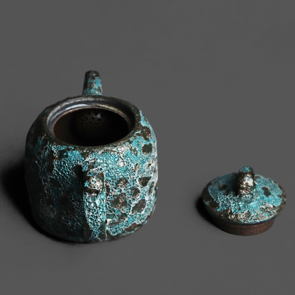 Ceramic Teapot Wood-Fired Bronze Glaze Wormhole 220ml Handcrafted