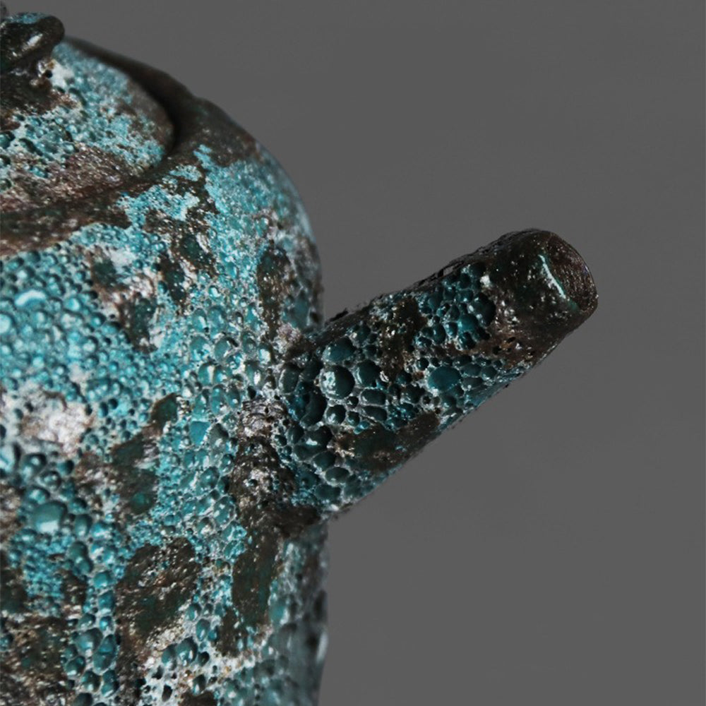 Ceramic Teapot Wood-Fired Bronze Glaze Wormhole 220ml Handcrafted