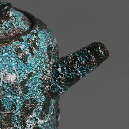 Ceramic Teapot Wood-Fired Bronze Glaze Wormhole 220ml Handcrafted