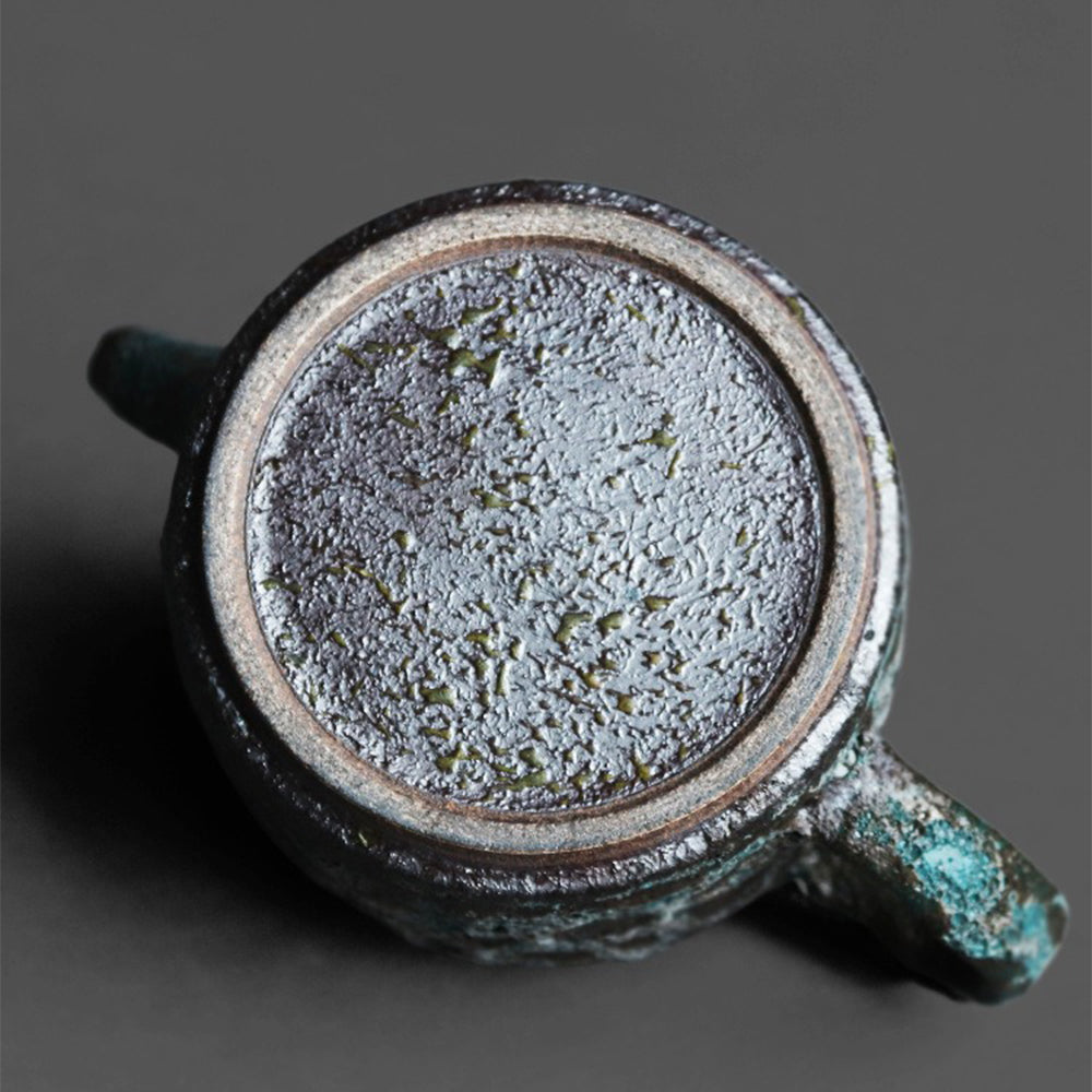 Ceramic Teapot Wood-Fired Bronze Glaze Wormhole 220ml Handcrafted