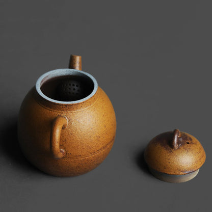 Coarse Pottery Teapot | Dragon Egg Round Kiln Gray Brown 160ml