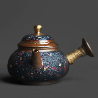 Kyusu Teapot Japanese Indigo Starry Glaze Coarse Pottery 130ml Gold