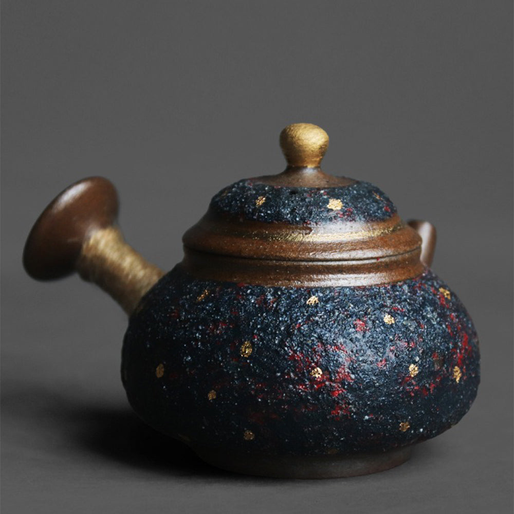 Kyusu Teapot Japanese Indigo Starry Glaze Coarse Pottery 130ml Gold
