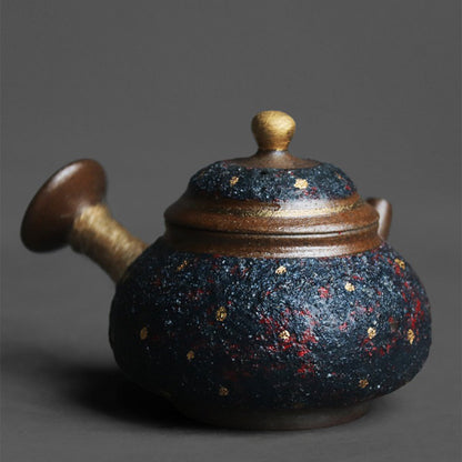 Kyusu Teapot Japanese Indigo Starry Glaze Coarse Pottery 130ml Gold