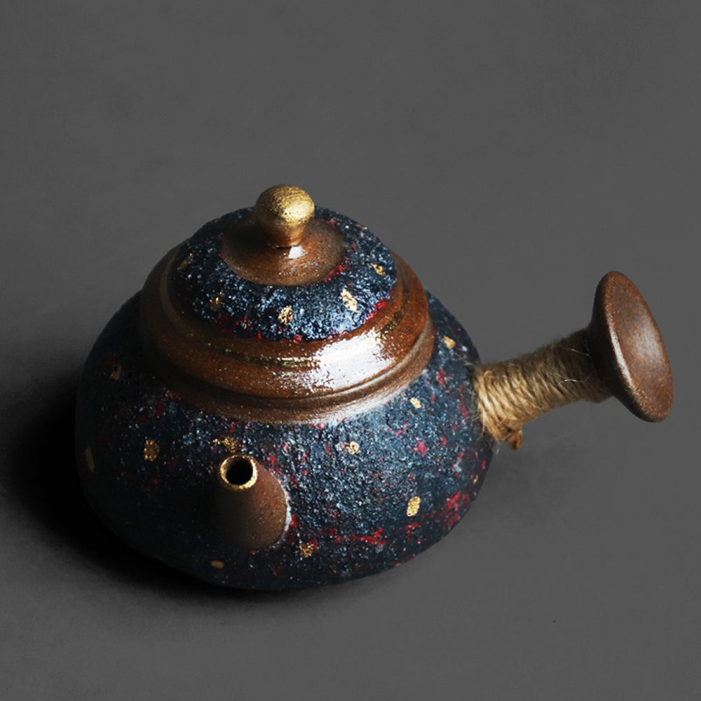 Kyusu Teapot Japanese Indigo Starry Glaze Coarse Pottery 130ml Gold