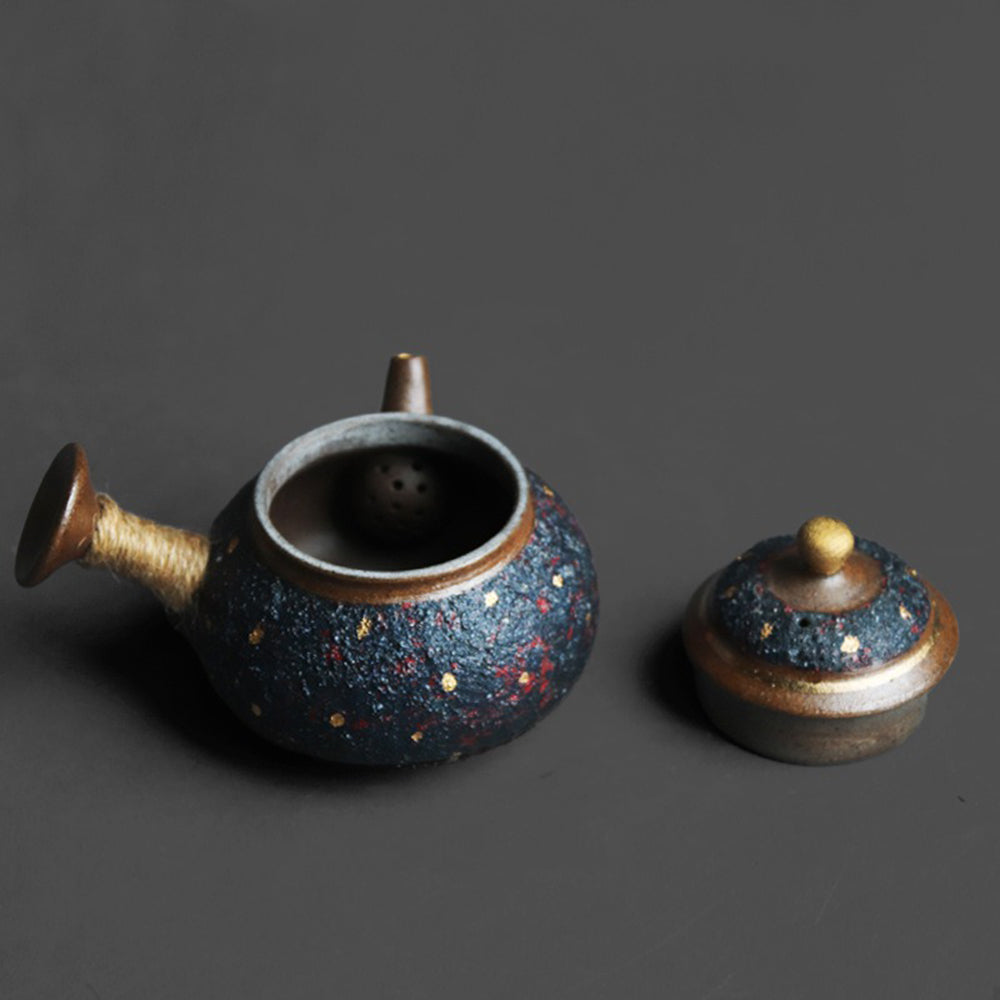 Kyusu Teapot Japanese Indigo Starry Glaze Coarse Pottery 130ml Gold