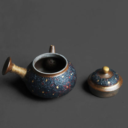 Kyusu Teapot Japanese Indigo Starry Glaze Coarse Pottery 130ml Gold