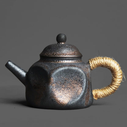 Japanese Coarse Pottery Teapot | Kiln-Changed Black Gold