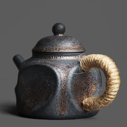 Japanese Coarse Pottery Teapot | Kiln-Changed Black Gold
