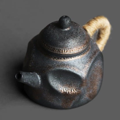 Japanese Coarse Pottery Teapot | Kiln-Changed Black Gold