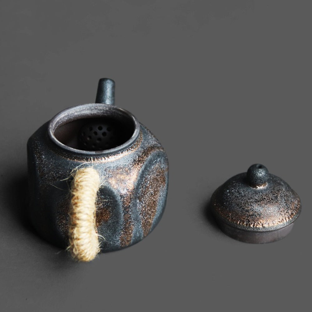 Japanese Coarse Pottery Teapot | Kiln-Changed Black Gold