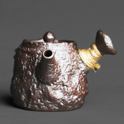 Kyusu Teapot Japanese Stone Texture Rock Clay 200ml Hemp Rope Handle