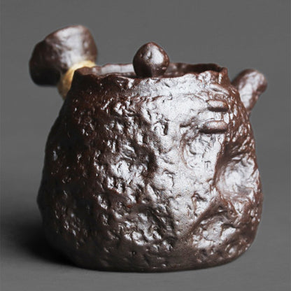 Kyusu Teapot Japanese Stone Texture Rock Clay 200ml Hemp Rope Handle