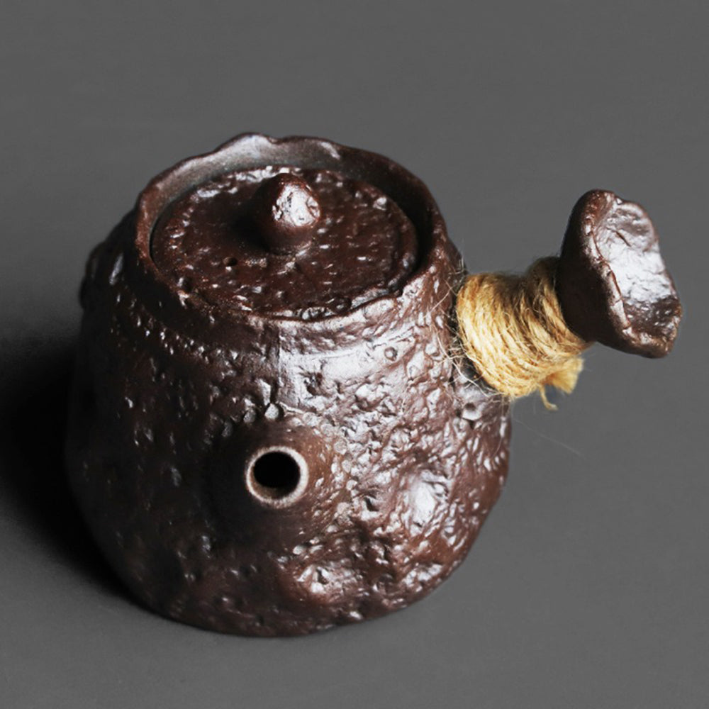 Kyusu Teapot Japanese Stone Texture Rock Clay 200ml Hemp Rope Handle