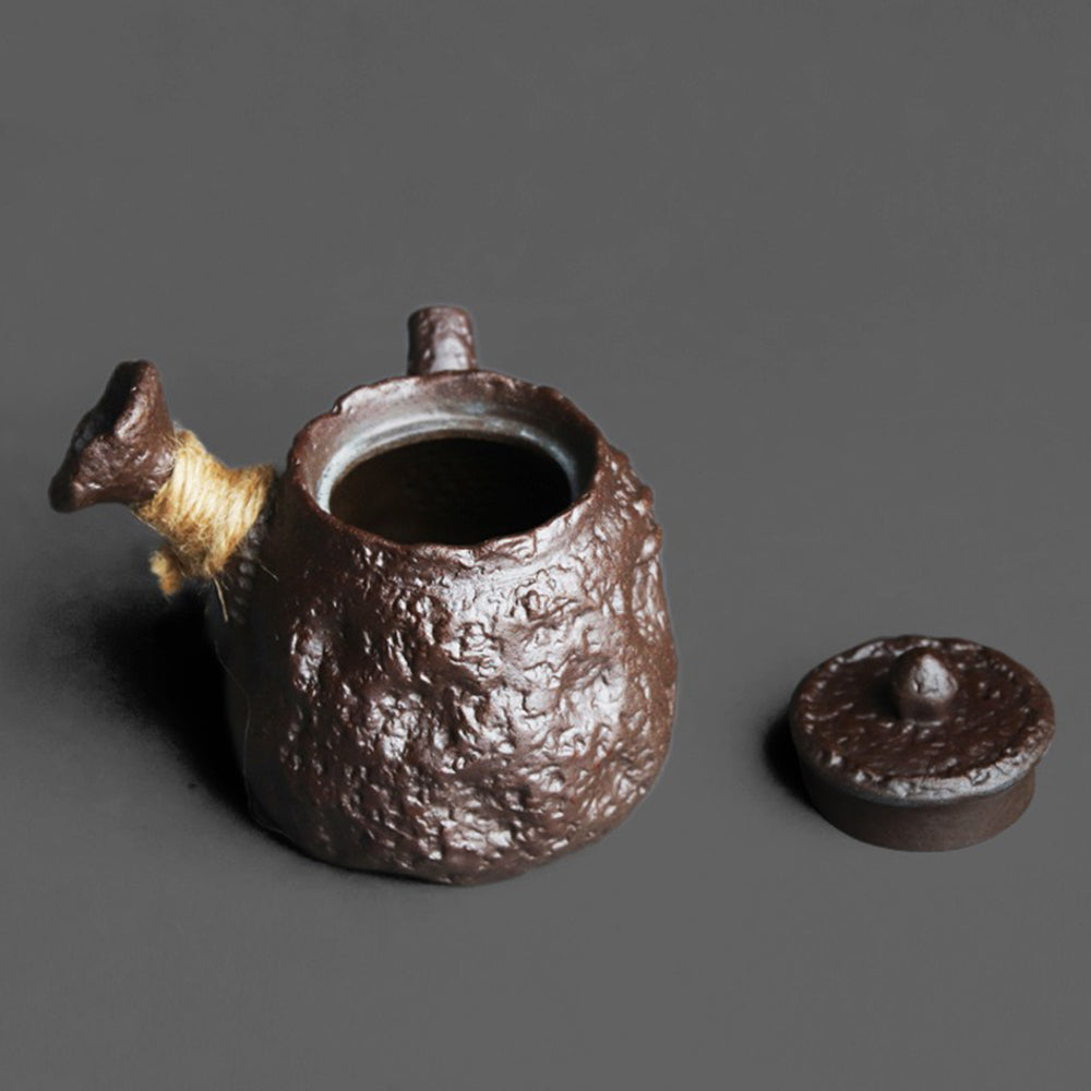 Kyusu Teapot Japanese Stone Texture Rock Clay 200ml Hemp Rope Handle