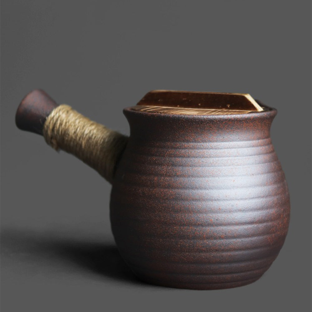 Ceramic Kyusu Teapot with Lid | Silver Gold Kiln Glaze