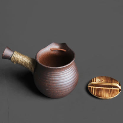 Ceramic Kyusu Teapot with Lid | Silver Gold Kiln Glaze