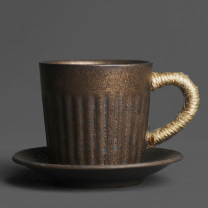 Coarse Pottery Tea Cup With Saucer Black Gold Kiln