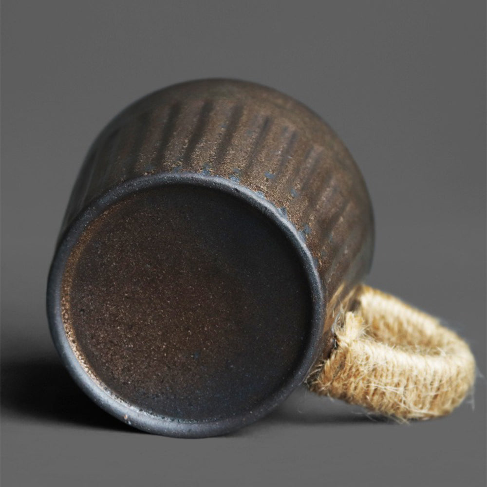 Coarse Pottery Tea Cup With Saucer Black Gold Kiln